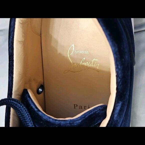 Christian Louboutin Navy Blue Velvet Lace Up Sneaker Flats Mens Shoes 42 9 - Picture 12 of 15